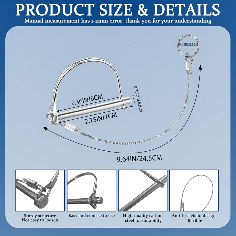 BADAO 2Pack Locking Pins,Trailer Pin with Anti-lost Rope Ring,Premium Trailer Hitch Pin,Hitch Locking Pin,Professional Trailer Coupler Pins for Farm Lawn Garden Wagons Towing,Size 1/4" x 2.36"(6.3mm x 60mm) - Image 2